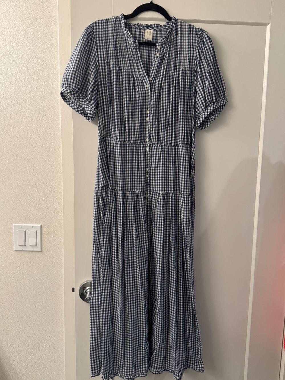 GAP x Doen Blue Gingham Button-Front Maxi Dress size L